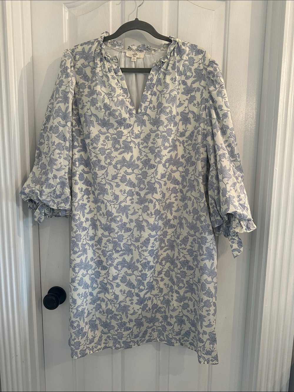 entro White Midi Dress with Blue Floral Pattern